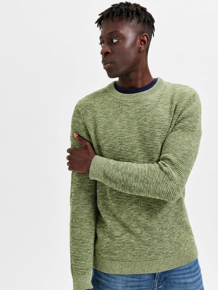 Mann JACK JONES | Slhvince Ls Knit Bubble Crew Neck Noos Green Lint